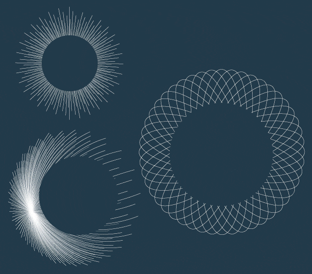 Abstract geometric patterns on a dark background.