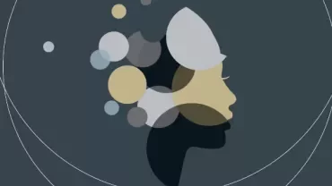 Abstract silhouette with overlapping geometric shapes on a dark background.